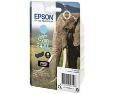 „Epson Elephant“ vienkartinė pakuotė šviesiai žydrai 24XL „Claria Photo HD“ rašalo kasetė, didelės (XL) talpos, šviesiai žydra, pigmento pagrindo rašalas, 9,8 ml, 1 vnt., 740 puslapių