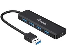 Equip 4 prievadų USB 3.2 Gen 1 šakotuvas su USB-C adapteriu, USB 3.2 Gen 1 (3.1 Gen 1) Type-A, USB 3.2 Gen 1 (3.1 Gen 1) Type-A, 5000 Mbit/s, juodas, 0,15 m, Kinija