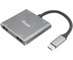 Equip USB-C koncentratorius USB-C St -> 2x HDMI, PD, USB3.0 Bu 0,15 cm pilkas