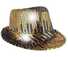 ESPA Fedora skrybėlė su blizgučiais, auksinė ir juoda