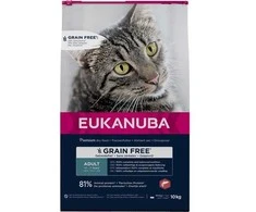 Eukanuba begrūdis sausas maistas katėms su lašiša, 10 kg