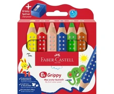 Faber-Castell spalvoti pieštukai su neslystančiu paviršiumi, 6 vnt., su drožtuku (110635)