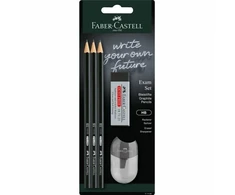 Rinkinys Faber-Castell 1111, 3 pieštukai HB, drožtukas ir trintukas, juodos spalvos