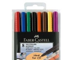 Permanentinių rašiklių rinkinys Faber-Castell Multimark S. 0.4mm. su trintuku. 8 spalvos