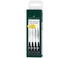 Rašikliai piešimui Faber-Castell PITT, XS, S, F, M, 4 vnt., juodos spalvos