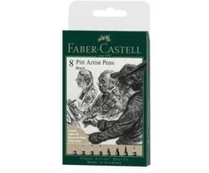 Faber-Castell - Pitt Artist Pen India rašalinis rašiklis, piniginė iš 8, juodas (167158)