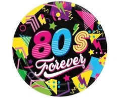 Fiesta 80-ųjų „Forever“ popierinės lėkštės, 23 cm