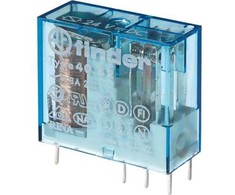 „Finder“ PCB montuojama galios relė, 24 V nuolatinės srovės ritė, 8 A perjungimo srovė, DPDT
