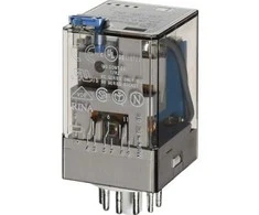 Finder Pramonės relė 3P 10A 24V DC, bandymo mygtukas, LED + diodas, mechaninis indikatorius veikimo 60.13.9.024.0074