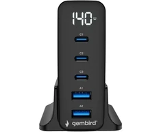 Įkroviklis Gembird GEMBIRD Szybka kroviklis USB GaN 5-portowa 3xUSB-C + 2x USB-A 140 W juoda