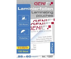 Genie GENIE torby do laminowania 100 w formacie wizytówki folie