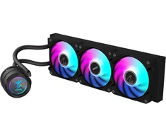 „GIGABYTE AORUS WATERFORCE II 360 AIO“ skysčio aušintuvas procesoriui – 3x120 mm ARGB ventiliatoriai, įstumiamas blokavimo mechanizmas, DAISY-CHAIN, suderinamas su „Intel LGA 1851“ ir AMD AM5, universalus skysčio aušintuvas, 12 cm, juodas
