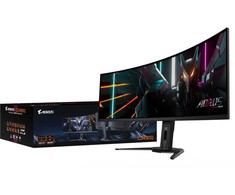 „GIGABYTE CO49DQ OLED“ lenktas žaidimų monitorius – 5120x1440 (DQHD), 1800R, 144Hz, 0,03 ms, KVM, „FreeSync Premium Pro“, HDMI 2.1, 124,5 cm (49"), 5120 x 1440 pikselių, dvigubas QHD, OLED, 0,03 ms, juodas