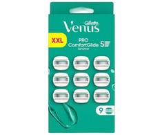 Venus Pro ComfortGlide Sensitive skustuvo peiliukai – žali/balti – 9 vnt.