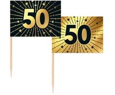 Globos Europe Bv Auksinės ir juodos torto vėliavėlės 50, 50 vnt.