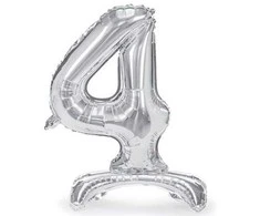 Party Deco Folinis balionas skaičius 4 sidabrinis pastatomas