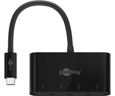 Goobay 4 prievadų USB-C daugiafunkcis adapteris, USB Type-C, USB 3.2 Gen 1 (3.1 Gen 1) Type-A, 5000 Mbit/s, juodas, apvalus kabelis, USB