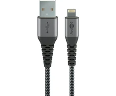 Goobay 49267, 0.5 m, USB A, Lightning, vyriškas, vyriškas/moteriškas, juoda, pilka