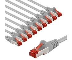 Goobay CAT 6 kabelis krosowy, S/FTP (PiMF), 1 m, pilka, komplektas 10 - Długość kabla 1 m