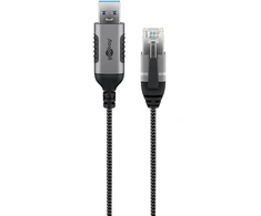 Goobay 74399, USB 3.0 A tipo, RJ45, 10 m, Juoda, Sidabras