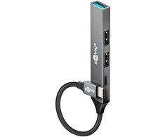 Goobay 74459, USB 3.2 Gen 1 (3.1 Gen 1) Type-C, USB 2.0 Type-A, USB 3.2 Gen 1 (3.1 Gen 1) Type-A, USB Type-C, 5000 Mbit/s, šviesiai pilka, aliuminis, 0,1 m