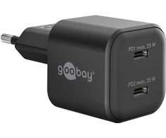Goobay Dvigubas USB-C™ PD GaN Nano greitasis įkroviklis (35 W), juodas – juodos spalvos versija