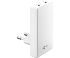 Įkroviklis Goobay Dvigubas USB-C PD GaN 90 Plokščias Greitas Įkroviklis (45W) Baltas