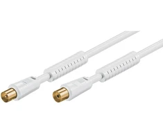 Goobay Antenos kabelis su feritu (80 dB), 2x ekranuotas, 1,5 m, baltas – auksu padengtas, koaksialinis kištukas > koaksialinis lizdas (visiškai ekranuotas)