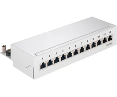 Goobay CAT 5e Mini/stalinis pach panelis, 12 portų, RJ-45, Cat5e, 22/26, pilkas, montuojamas ant sienos, 212 mm