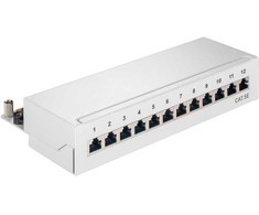 Goobay CAT 5e Mini/stalinis pach panelis, 12 portų, RJ-45, Cat5e, 22/26, pilkas, montuojamas ant sienos, 212 mm