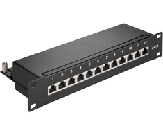 Goobay CAT 6 10 colių (25,4 cm) pataisų skydas, 12 prievadų, RJ-45, Cat6, 22/26, juodas, montuojamas į stelažą, 258 mm