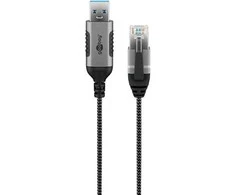 Goobay 74399, USB 3.0 A tipo, RJ45, 10 m, Juoda, Sidabras