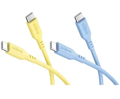 Goobay Rinkinys Sun &amp; Sky: 2 silikonowe kable USB-C, 1,5 m, geltona mėlyna