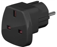 Goobay kelioninis adapteris iš JK į ES, juodas, F tipas, G tipas (JK), tiesus, tiesus, 250 V, 13 A