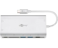 Goobay USB-C aukščiausios kokybės daugiafunkcis adapteris, USB Type-C, 3.5mm, HDMI, RJ-45, USB 3.2 Gen 1 (3.1 Gen 1) Type-A, USB Type-C, VGA, SD, 5000 Mbit/s, 30 Hz, Sidabrinis
