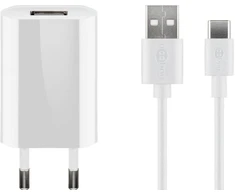 Goobay USB-C įkroviklio rinkinys, 5 W, maitinimo blokas su USB-C kabeliu, 1 m, balta, skirta naudoti patalpose, AC, 5 V, 1 m, balta