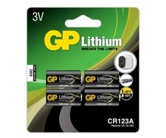 GP Battery GP baterijos Ličio CR 123A, Vienkartinės baterijos, CR123A, Ličio-mangano dioksidas (LiMnO2), 3 V, 4 vnt., Juoda