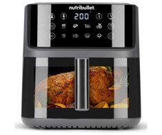 Gruzdintuvė beztłuszczowa Nutribullet Gruzdintuvė na gorące powietrze CRISPLITE VISION(juoda/sidabrinė, 2.000 Watt, kosz 8 Liter, su oknem)