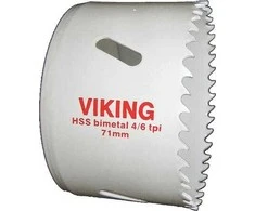 Helmuth A Jensen VIKING skylių pjūklas, tiekiamas be laikiklio. Pjovimo gylis 38 mm. Skylės skersmuo 75 mm.