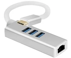 „helos“ šakotuvas, USB 3.1 C tipo / 3x USB + RJ45 gigabito eterneto, PREMIUM, sidabrinis