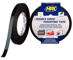 HPX dvipusė lipni juosta, juoda, 12 mm x 10 m