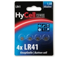 HyCell 1516-0025, Vienkartinės baterijos, LR41, Šarminės, 1,5 V, 4 vnt., Sidabras