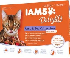IAMS Delights LND&amp;SEA konservuotas pašaras katėms padaže, 12x85 g