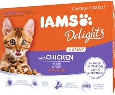 Eukanuba IAMS Delights Kitten vištiena padaže - šlapias kačių maistas - 12 x 85g