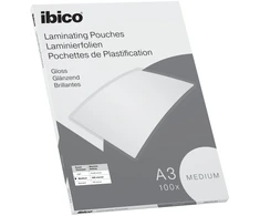 „Ibico Basics“ vidutinio dydžio A3 formato laminavimo vokeliai, blizgūs, permatomi, A3, terminiai, 0,1 mm, 100 vnt.