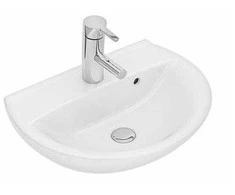 Geberit Ifö Spira kriauklė, lenkta 50 cm, E8A80 - tvirtinama varžtais, su maišytuvo skyle ir perpildymo gyliu 165