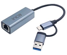 Adapteris USB Inca IUTP-01TX RJ-45 - USB-C + USB-A Mėlyna (IUTP-01TX)