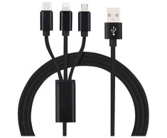 Insmat 133-1003, 1,2 m, USB A, USB C / Micro-USB B / Lightning, juodas