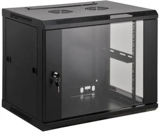 Intellinet 19 colių tinklo spintelė – montuojama ant sienos (standartinė), 6U, 450 mm gylio, juoda, surinkta, maks. 60 kg, tinka naudoti ant stalo arba ant grindų, naudingas gylis 350 mm, metalinės ir stiklinės durys, galinė panelė, nuimami šonai, dalys montavimui ant sienos (pvz., varžtai / kaiščiai) nepridedamos, prie sienos tvirtinama lentyna, 6U, 60 kg, 15 kg, juoda