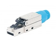 Intellinet Cat8.1 40G ekranuotas RJ45 modulinis lauko gnybtų kištukas be įrankių, skirtas lengvam ir greitam kokybiškam kabelio montavimui, idealiai tinka duomenų centrams, STP, vientisai ir suvytais laidams, auksuoti kontaktai, metalinis korpusas, RJ45, mėlyna, vyriškas, tiesus, Cat8.1, U/FTP (STP)